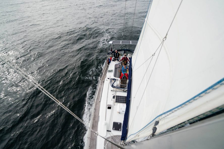 A photo of the ship taken from up the mast